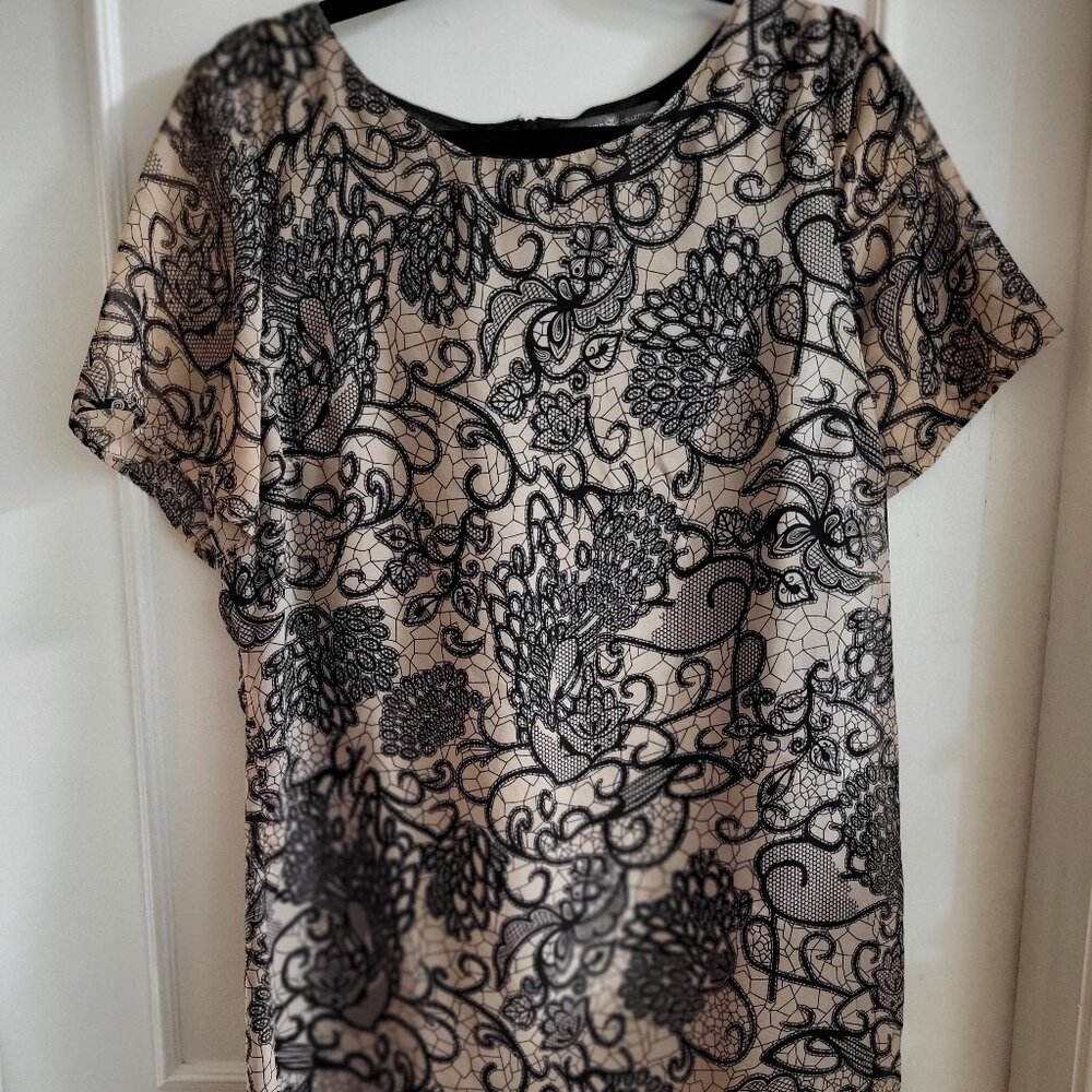 Clearance Signature Collection Black & Nude Lace Printed Shift Dress